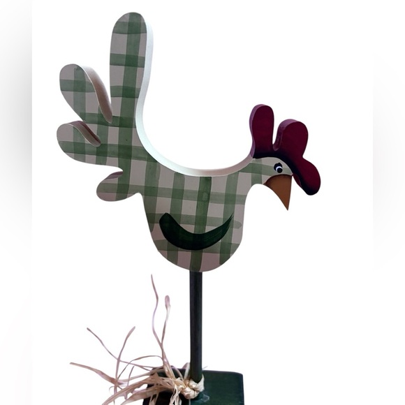 🔻Vintage🔻Handmade, Rustic Wooden Rooster Decor, 8.50’’, Beige & Green 🐔 - Picture 4 of 8